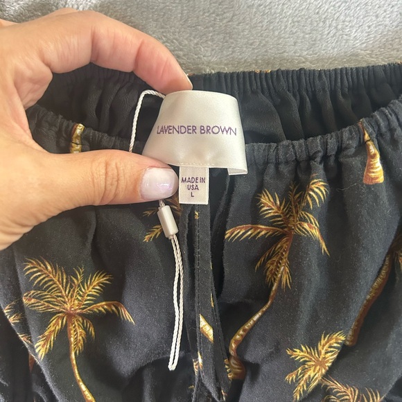 Lavender Brown palm tree peasant top - Picture 2 of 9